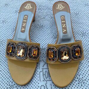 Gina Women Shoe Patent Leather Crystal Embellish Slip On Sandal England Size 7UK